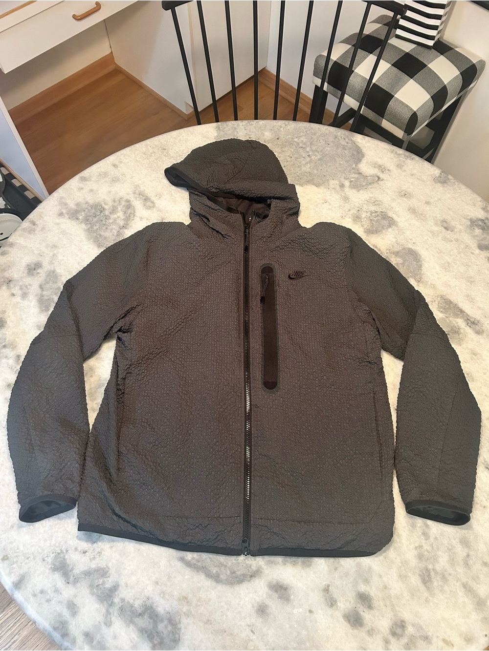 Men's Nike Sportswear Tech Pack Textured Linen Full-Zip Hooded Jacket Med/Grey